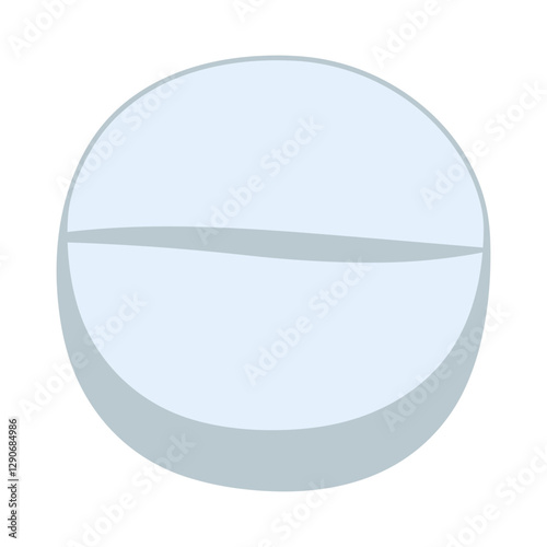 Blue medicine. Flat round tablet. Three-dimensional side view. Pill with a score line in the middle. Color vector illustration. Aspirin. Isolated background. Medicine for pain relief. 