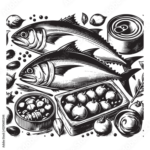 Tuna seafood.Tuna fish vector illustration.