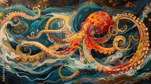 Wallpaper Mural Cosmic Octopus: A mesmerizing ocean painting Torontodigital.ca