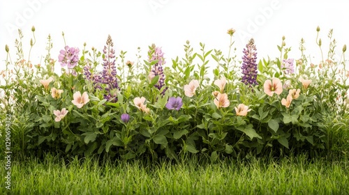 Lush Wildflower Meadow Border  Spring Flowers  Grass  Nature
