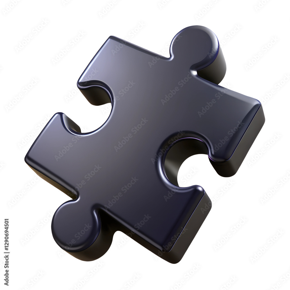 Black jigsaw puzzle piece. 3d rendering isolated on white background. Cartoon plastic style icon Black jigsaw puzzle piece. 3d rendering isolated on white background. Cartoon plastic style icon