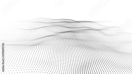 A wave of moving particles. Abstract 3d illustration on a white background. Seamless loop.
