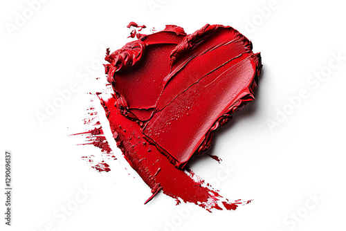 Red lipstick smear on white background with textured surface representing cosmetic product and beauty concept, concept: makeup,  lipstick, cosmetics, red