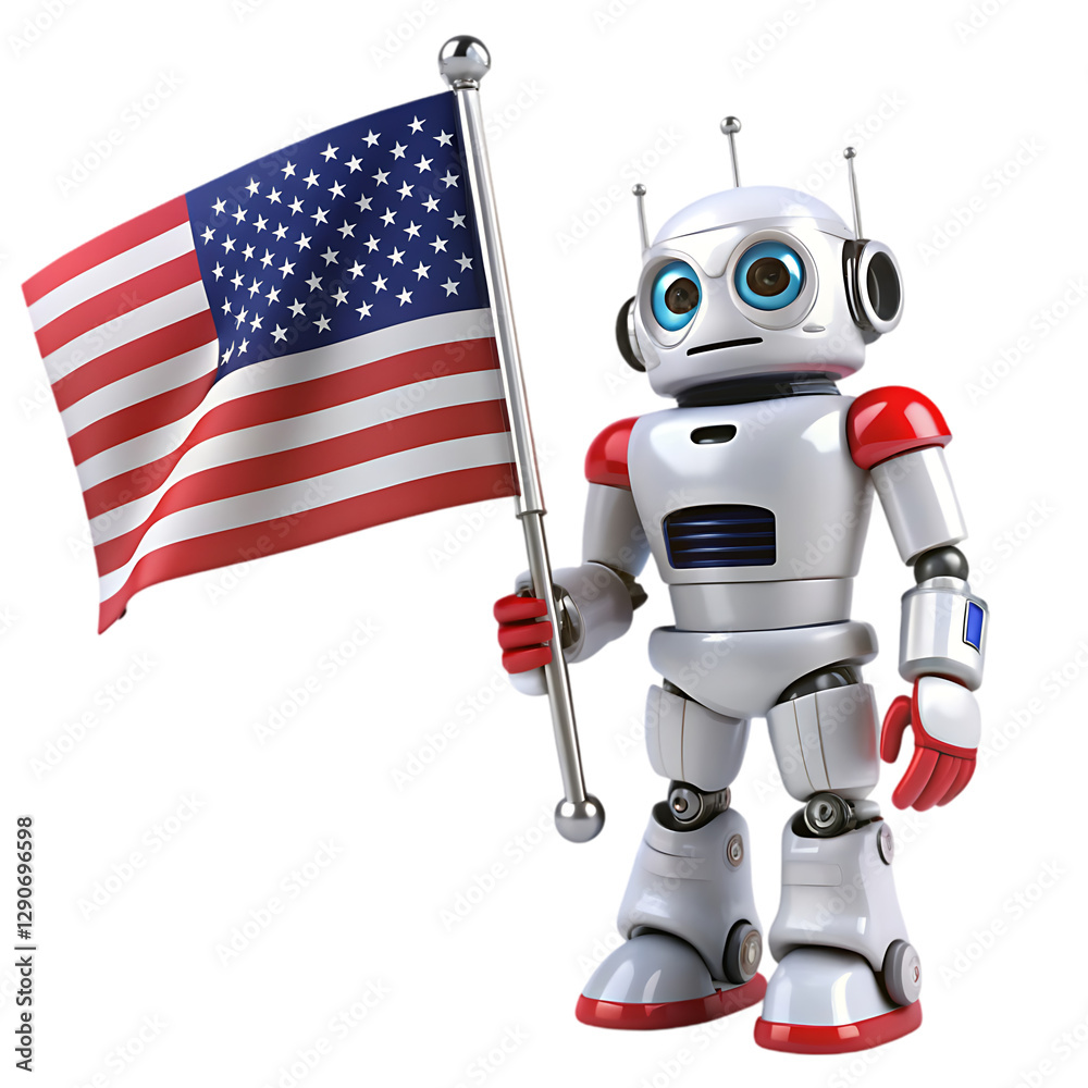 America flag hold by robot