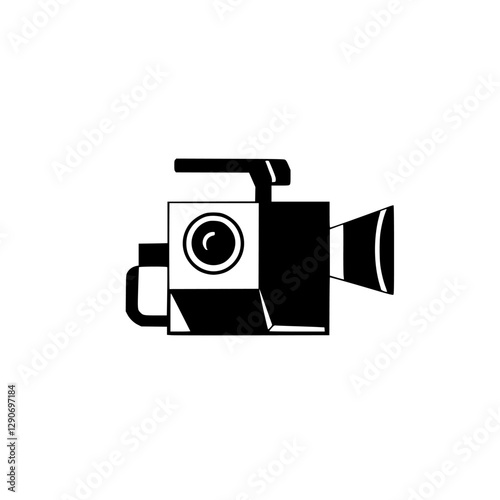 Minimalist Black and White Videocamera Icon on White Background.