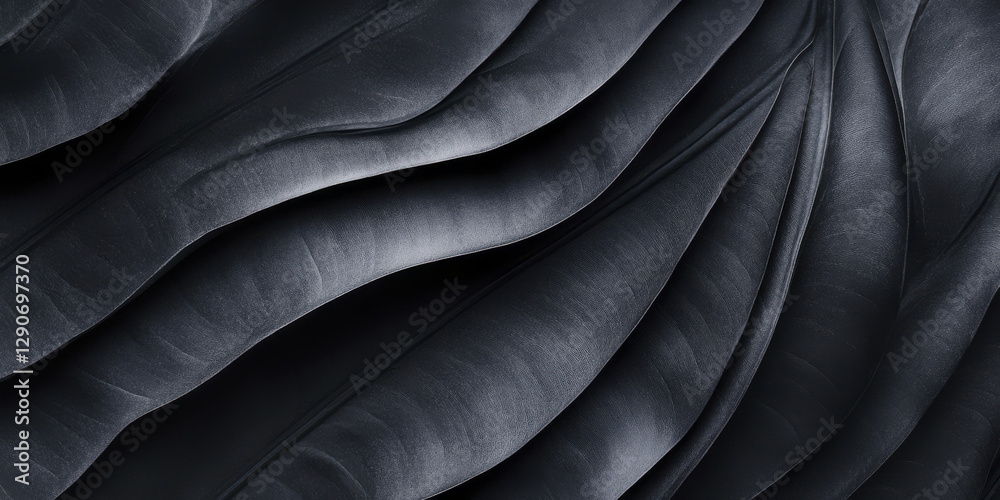 Elegant black palm leaves with ripples create stunning visual texture, showcasing nature beauty in minimalist style. dark tones evoke sense of calm and sophistication Elegant black palm leaves with ripples create stunning visual texture, showcasing nature beauty in minimalist style. dark tones evoke sense of calm and sophistication