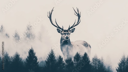 Majestic Stag in Misty Forest with Ethereal Atmosphere