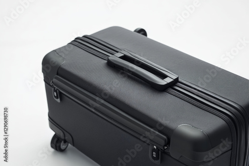 A rolling suitcase on a white background