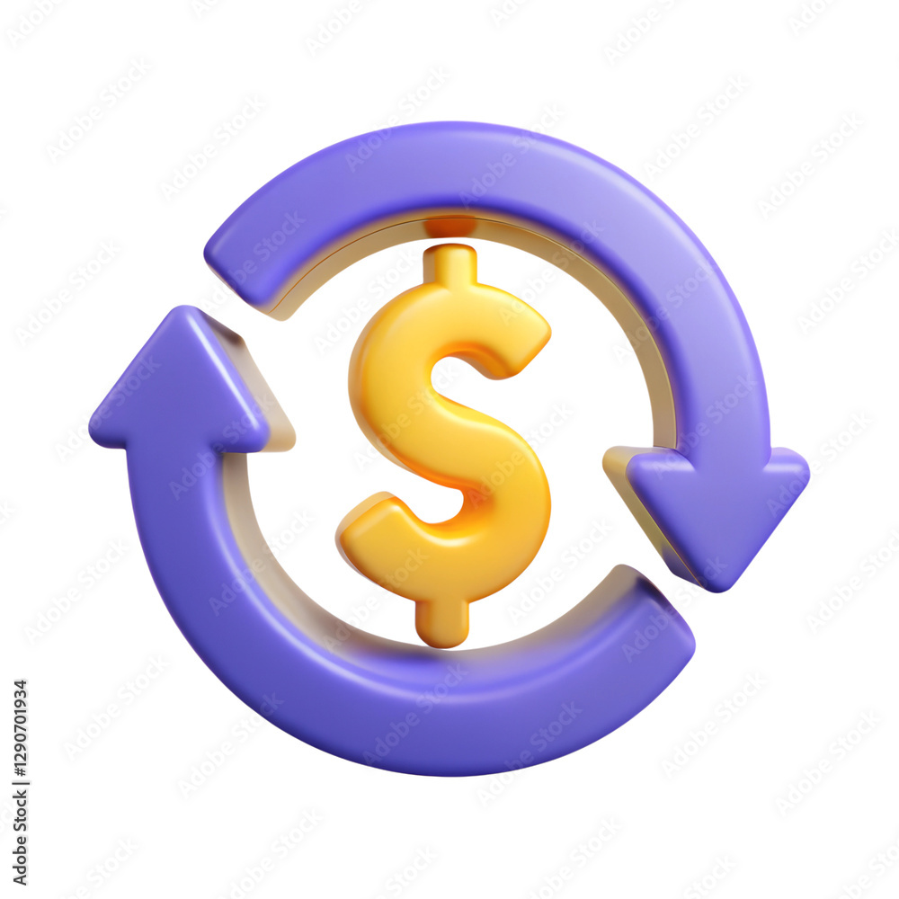 Currency Exchange. 3d rendering isolated on white background. Cartoon plastic style icon Currency Exchange. 3d rendering isolated on white background. Cartoon plastic style icon