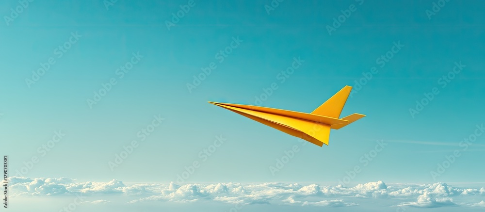 Yellow paper airplane soaring against a blue sky with fluffy white clouds symbolizes business success and innovation in a vibrant, uplifting scene. Yellow paper airplane soaring against a blue sky with fluffy white clouds symbolizes business success and innovation in a vibrant, uplifting scene.