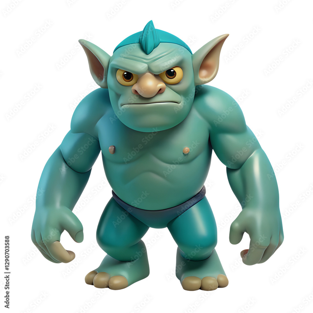 Green Fantasy Troll monster. 3d rendering isolated on white background. Cartoon plastic style icon Green Fantasy Troll monster. 3d rendering isolated on white background. Cartoon plastic style icon