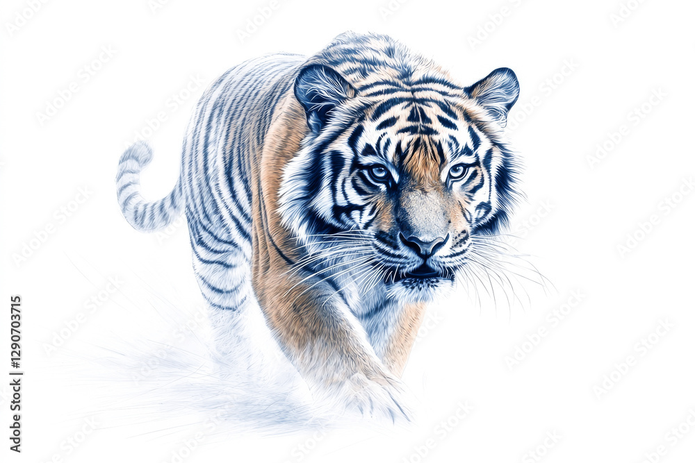 Naklejka premium A majestic tiger prowling gracefully, showcasing its strength and beauty.