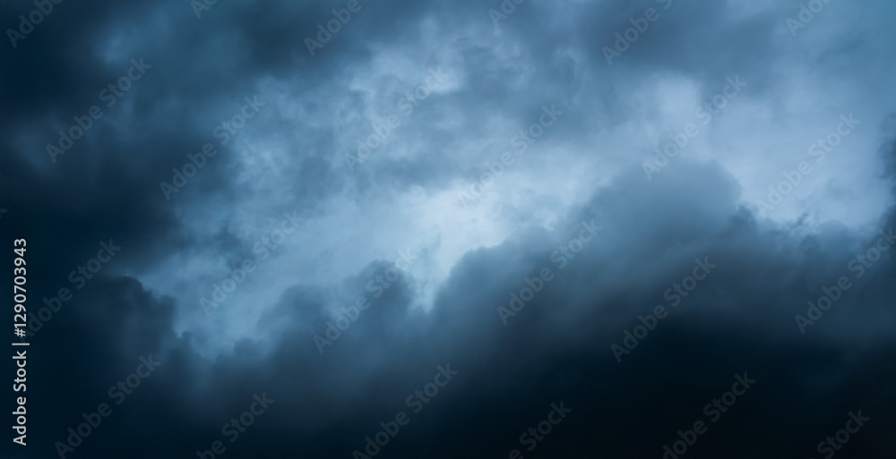 Fototapeta premium Storm cloud sky dark black background, cloudy rain heaven thunderstorm dramatic grey day.