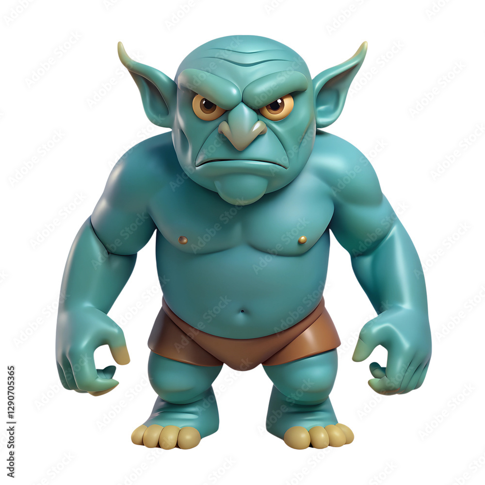 Fototapeta premium Green Fantasy Troll monster. 3d rendering isolated on white background. Cartoon plastic style icon