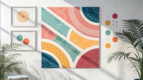 Modern Interior with Abstract Art and Potted Plant