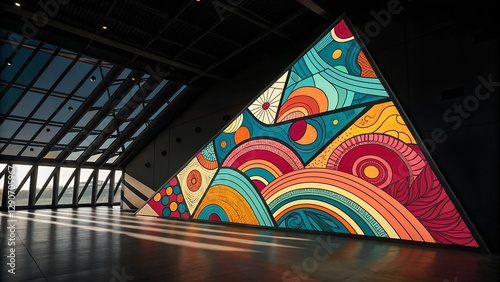 Modern Interior with Vibrant Abstract Mural