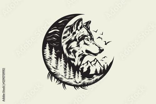 Lone Wolf in the Moonlit Wilderness vector