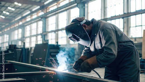 Indian Worker Welding Metal in a Factory
