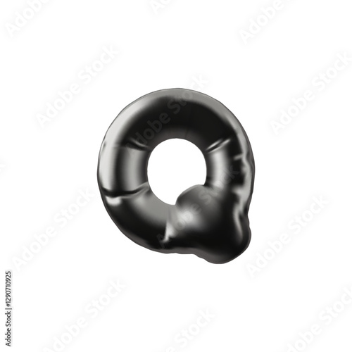 Alphabet uppercase letter Q from black inflated balloon, vector 3D English volume metallic Latin consonant type symbol