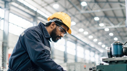 Indian Worker Operating CNC Machine in Factory
