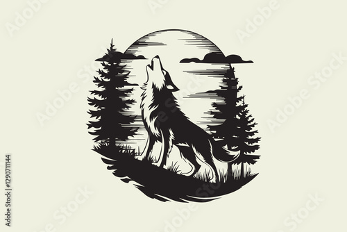 Lone Wolf in the Moonlit Wilderness vector