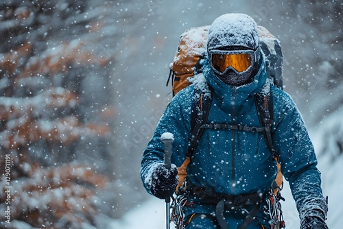Winter Adventure: Mountain Hiking Expedition in Snowy Wilderness for Outdoor Exploration