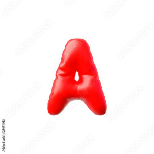 English alphabet uppercase letter A from red air inflated balloon 3D vector icon, vowel typing symbol volume font sign
