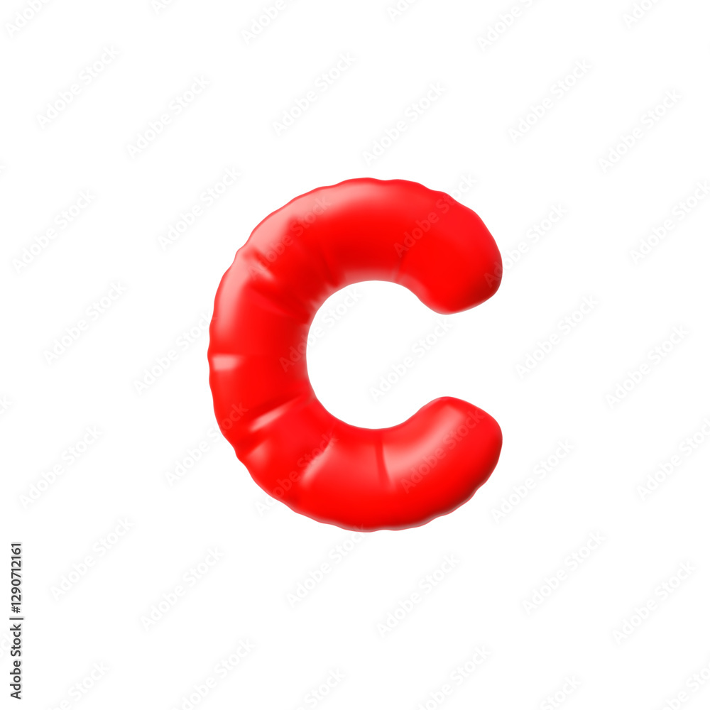 English alphabet uppercase letter C from red air inflated balloon 3D vector icon, consonant type symbol, puffy font sign English alphabet uppercase letter C from red air inflated balloon 3D vector icon, consonant type symbol, puffy font sign