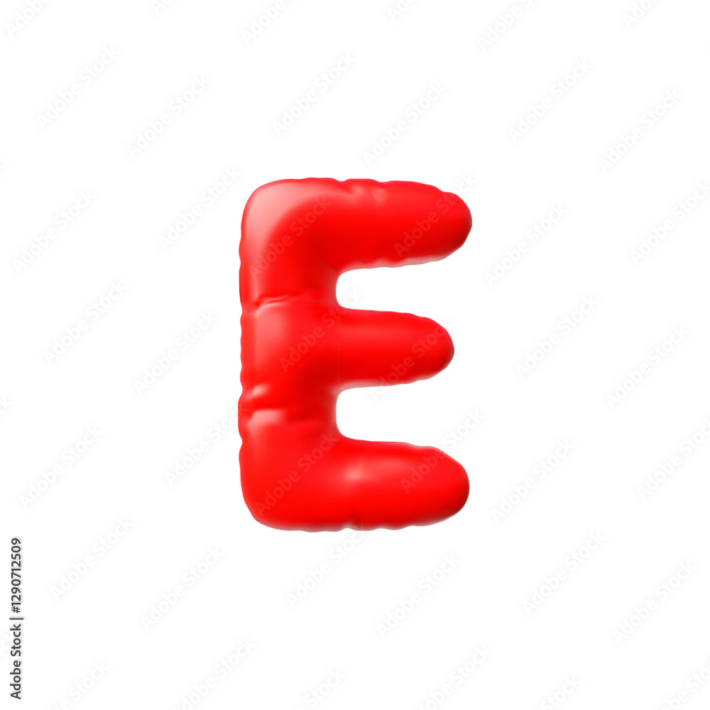 3D vector inflatable letter E, red on an isolated background.