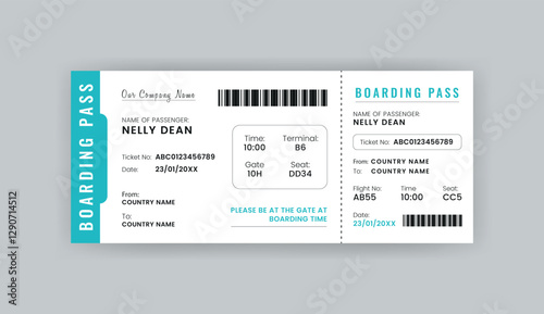 Boarding Pass Invitation For Airplane and Boat, Airline Boarding Pass Design Template. Minimalist  Flight Ticket and Wedding Invitation.