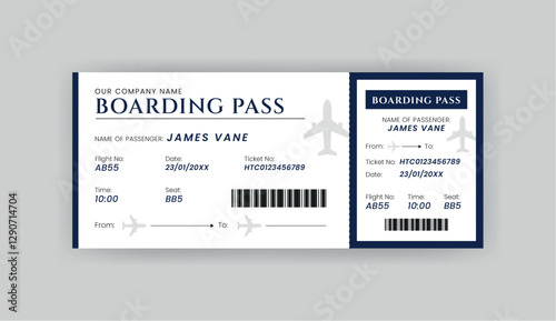 Boarding Pass Invitation For Airplane and Boat, Airline Boarding Pass Design Template. Minimalist  Flight Ticket and Wedding Invitation.