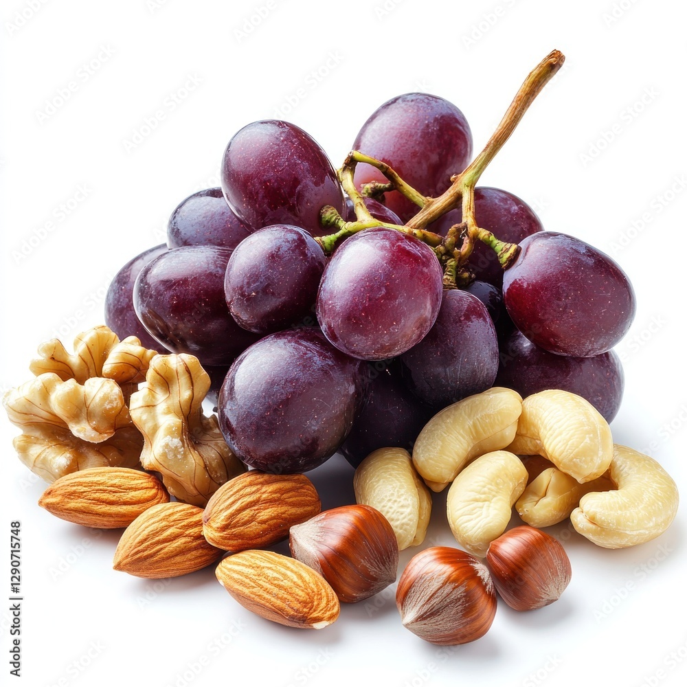 Fototapeta premium Red Grapes and Nuts on White Background