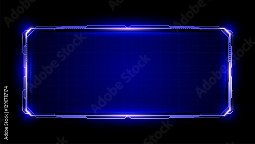 Hud game frame or technology box futuristic blue with glowing light. Vector editable