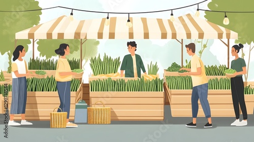 Green asparagus attracts customers' attention at the agricultural market