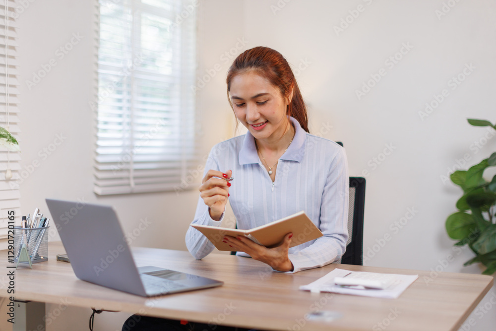 Smiling Young asian woman Using Laptop And Taking Notes While Sitting At Desk At Home, Smiling asian female Enjoying Remote Education And Distance Learning, Free Space
Smiling Young asian woman Using Laptop And Taking Notes While Sitting At Desk At Home, Smiling asian female Enjoying Remote Education And Distance Learning, Free Space