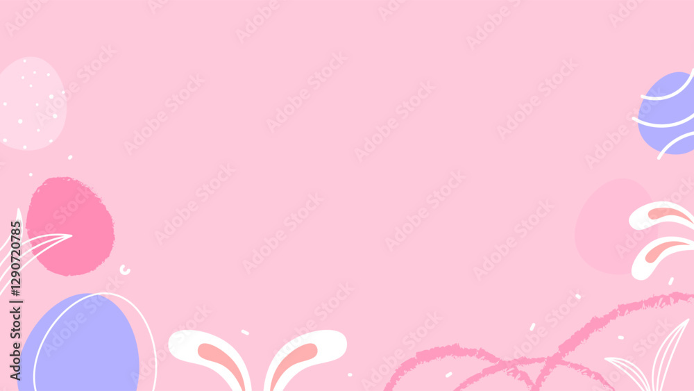 Happy Easter banner. celebration and festival. Easter background design with bunny ears, egg symbols in different colors and line patterns. Minimalist flat style. design for landscape poster or banner