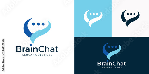 Modern brain chat logo template. Brain with bubble chat logo design vector illustration.