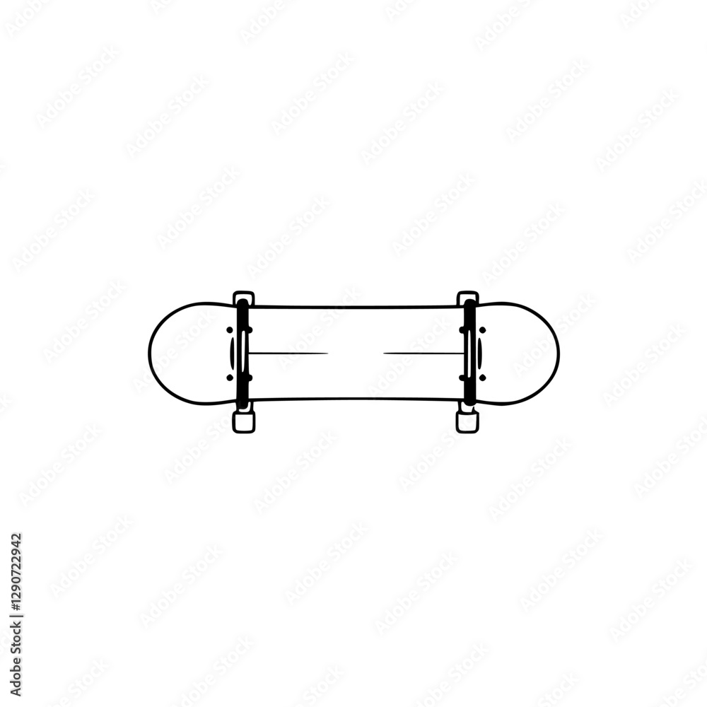 Fototapeta premium Minimalist illustration of a snowboard, showcasing a clean and uncluttered design in black outline against a white background.