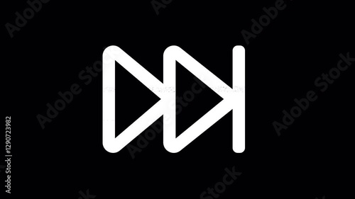 Icon fast forward is distorted. Glitch. Noise, chromatic aberration, geometric distortion. Transparent background, looped. In-Out looped. Alpha BW at the end