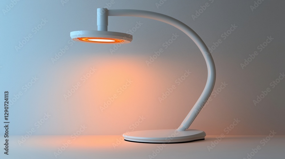 A modern desk lamp with a curved arm and minimalist design, isolated on a white background. A modern desk lamp with a curved arm and minimalist design, isolated on a white background.