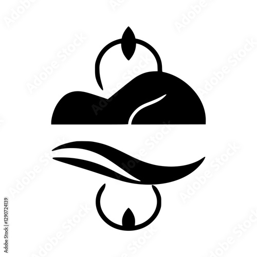 Abstract Minimalist Logo Illustration of dark black abstract design composed of organic shapes and balanced composition on white background.