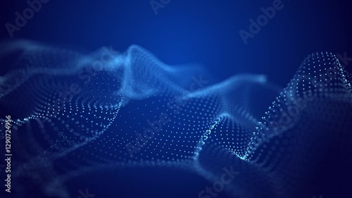 Musical flow of information space. Abstract digital background of moving particles. Big data visualization. 3D rendering