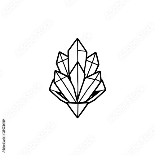 Elegant minimalist black and white logo of a crystal cluster rising against a white backdrop.