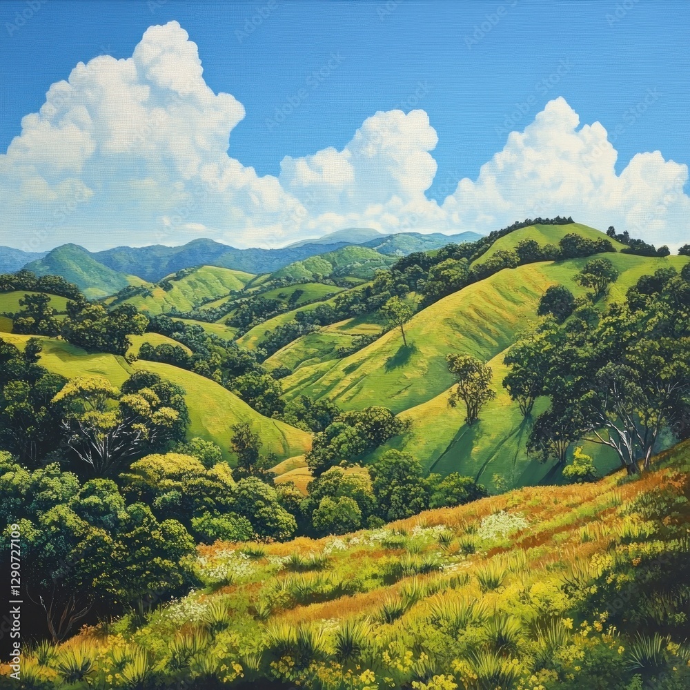 Obraz premium Sunny Hillside Valley Landscape