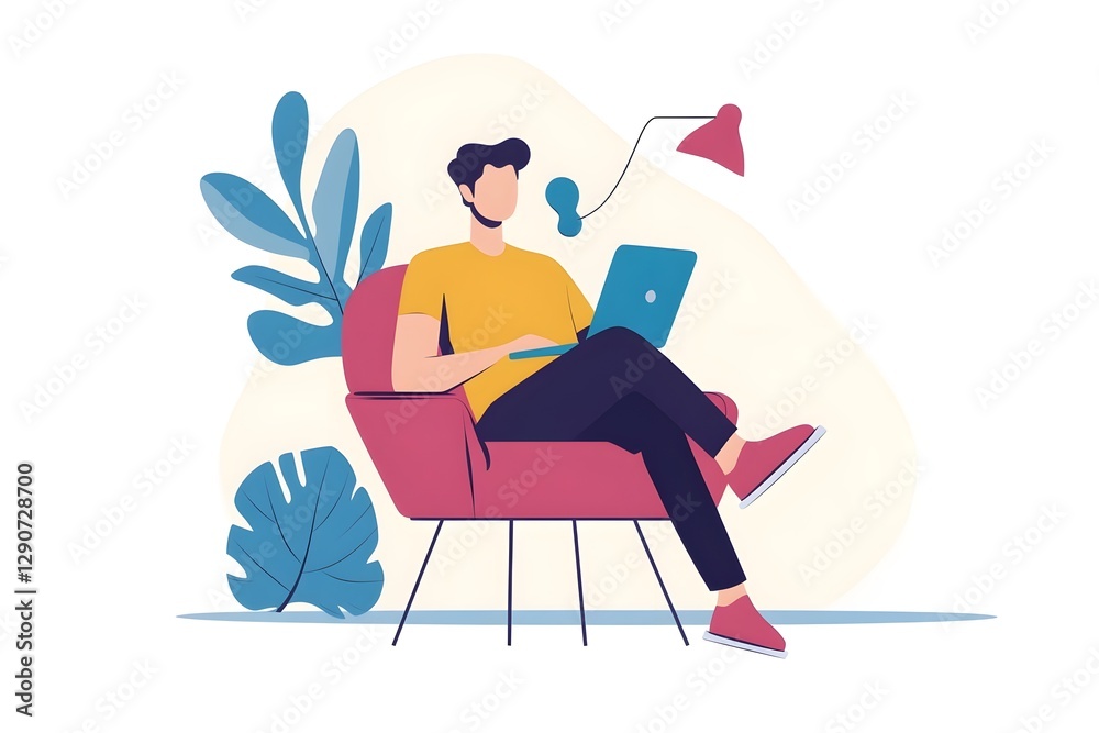 A man is sitting in a chair with a laptop on his lap A man is sitting in a chair with a laptop on his lap