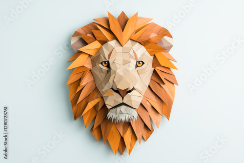 Artistic paper sculpture of a lion's head showcasing intricate detail and vibrant colors.