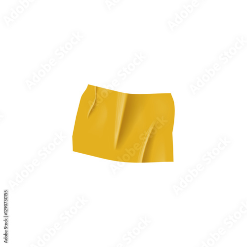 Horizontal yellow sticky scotch tape, vector realistic adhesive wrinkled piece, torn glued duct tape, masking plaster