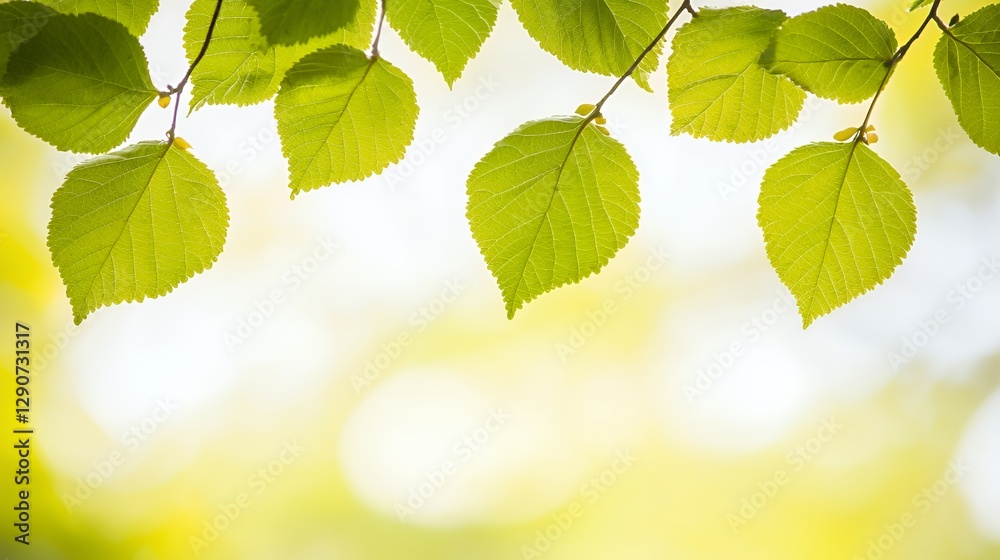 Bright Green Leaves on a Branch Soft Focus Background Bright Green Leaves on a Branch Soft Focus Background