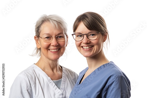 Two smiling female healthcare professionals.