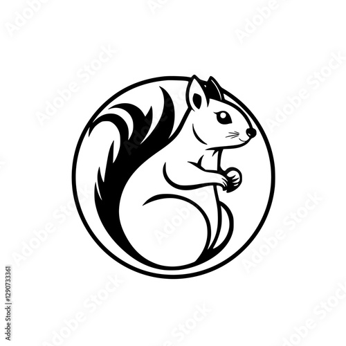 Playful squirrel illustration inside a circle. It shows a squirrel holding a nut and an eye. The squirrel looks to the side, appearing friendly.